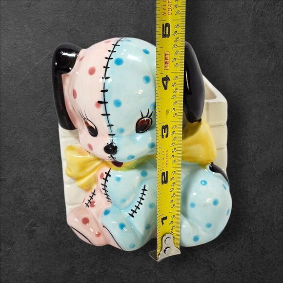 Vintage Napco K2222 Patchwork Puppy Planter Pink & Blue Ceramic Japan Transition - Picture 11 of 12
